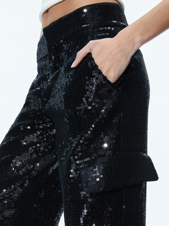 HAYES SEQUIN CARGO PANT - BLACK image 3 - Alice And Olivia