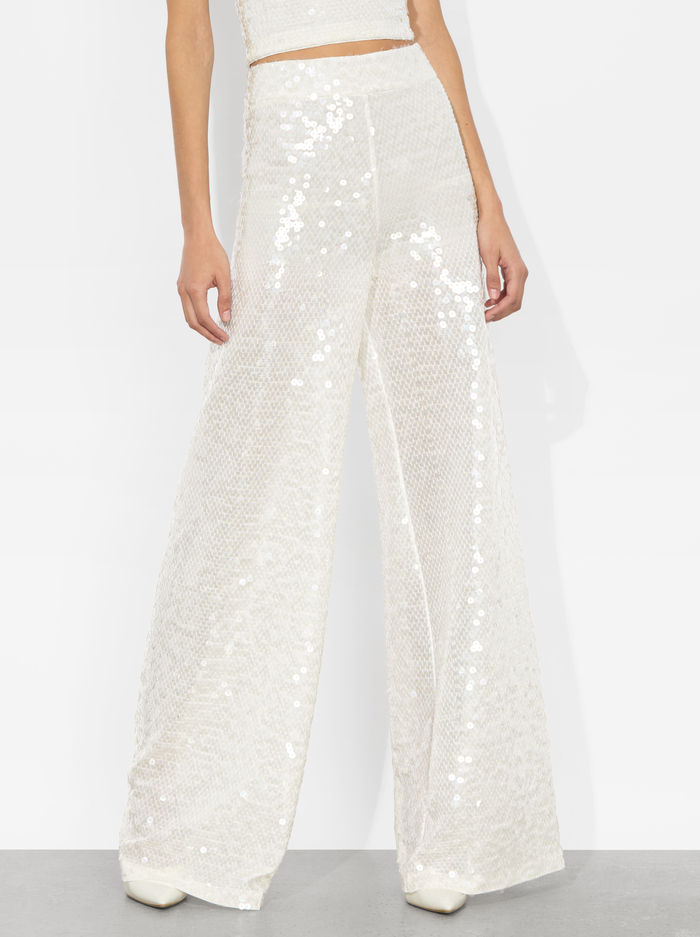 ATHENA SEQUIN PANT - OFF WHITE/CLEAR - Alice And Olivia