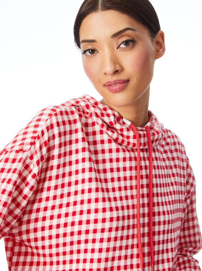NIKI FUNNEL NECK HOODIE - GINGHAM LG RUBY image 3 - Alice And Olivia