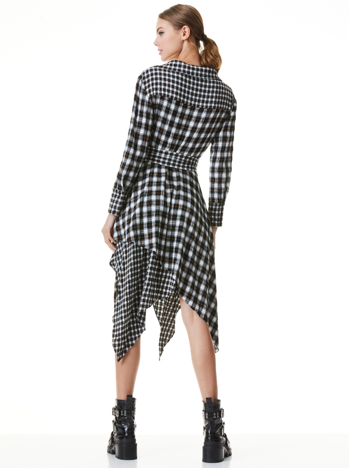 CELLIE HANDKERCHIEF MIDI DRESS - SHAW PLAID LG ANTIQUE WHITE image 1 - Alice And Olivia
