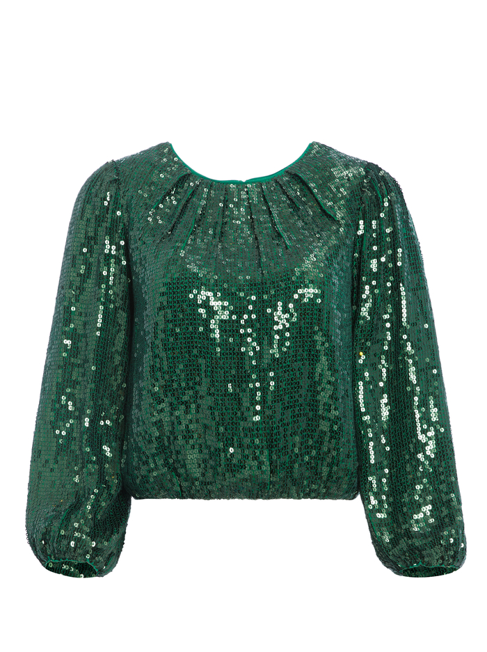 AVILA SEQUIN CREW NECK CROP TOP - BASIL image 5 - ALICE + OLIVIA