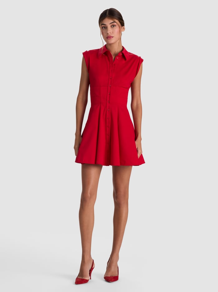 KIM CORSET SHIRT DRESS - HIBISCUS - ALICE + OLIVIA