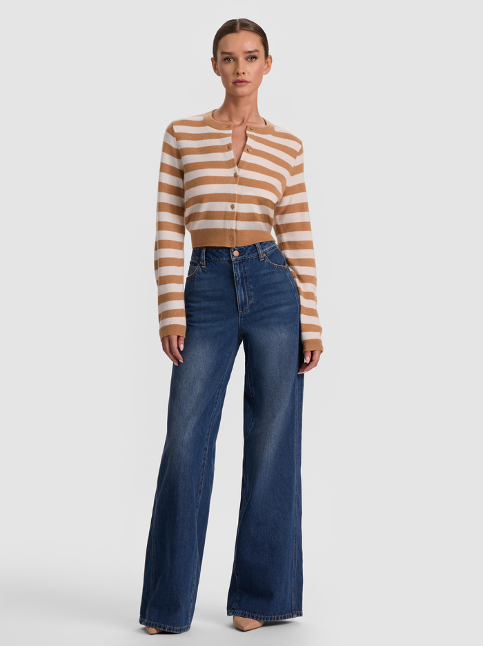 DOLLIE STRIPED CASHMERE CARDIGAN - PRALINE/ECRU image 2 - ALICE + OLIVIA