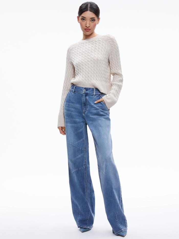 CIMARON CABLE KNIT SWEATER - ALMOND HEATHER image 4 - Alice And Olivia