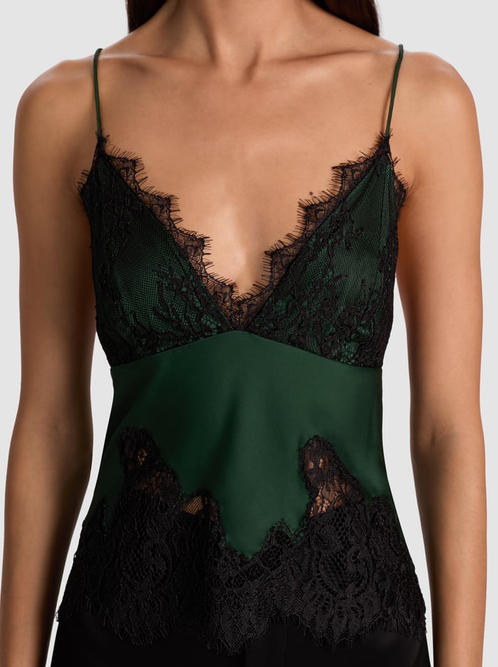 CLAUDIA LACE SLIP TOP - GREEN MYSTIQUE/BLACK image 4 - Alice And Olivia