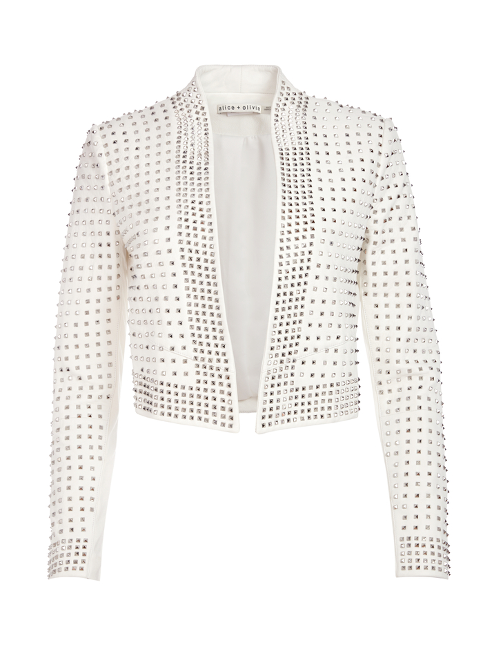 Harvey Studded Leather Jacket In Wht Silver Alice And Olivia And while bendet is known for her wild prints and striking embellishments, some this. harvey studded leather jacket