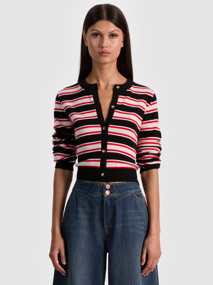 DOLLIE CASHMERE CARDIGAN - BLACK/PERFECT RUBY/BISCOTTI - Alice And Olivia