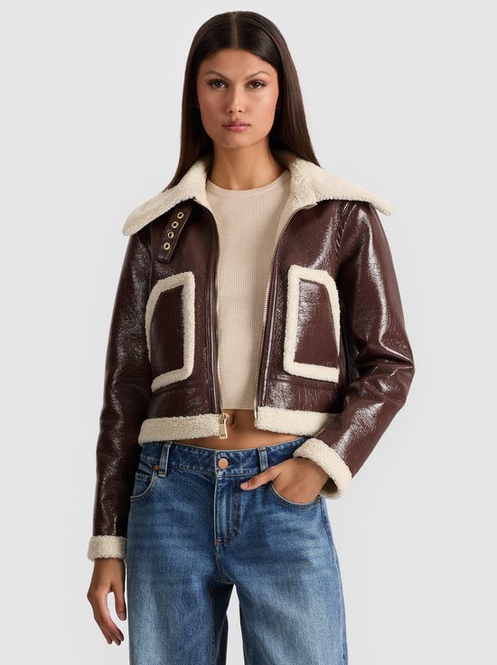 DARK CHOCOLATE/CREAM-ISAIAH FAUX SHEARLING JACKET
