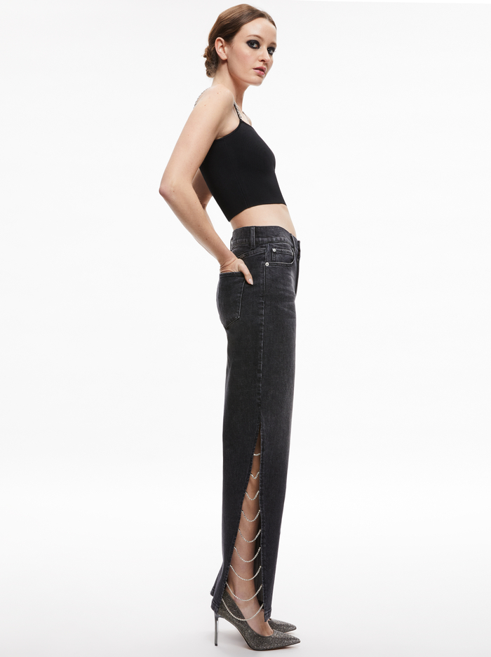 GAYLE EMBELLISHED SIDE JEAN - MAYA CHARCOAL BLACK image 4 - Alice And Olivia