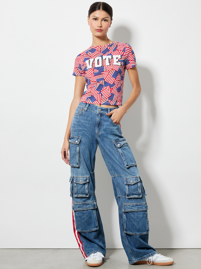 A+O X I AM A VOTER® CINDY CROPPED TEE - STRIPES FOREVER image 1 - Alice And Olivia