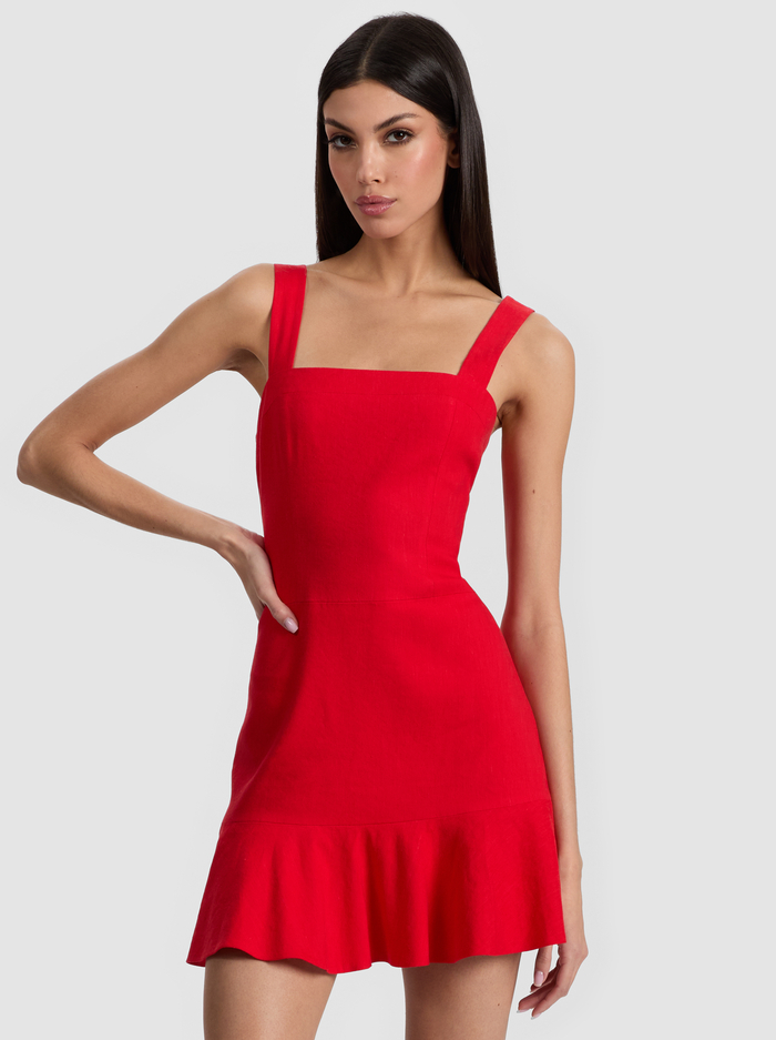 KAIDRA LINEN MINI DRESS - BRIGHT RUBY image 3 - Alice And Olivia
