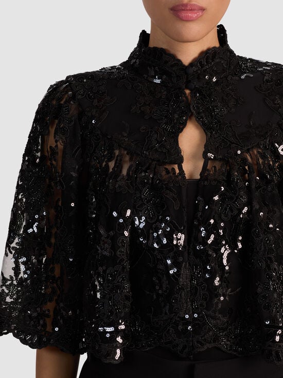 BLACK-AURELIA EMBELLISHED LACE CAPELET