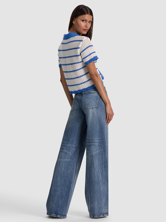 BLUE IRIS/WHITE-RANDALL POINTELLE POLO CARDIGAN