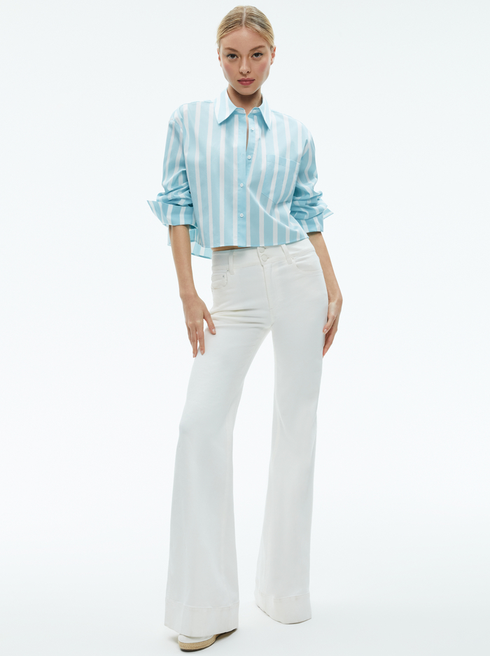 FINELY CROPPED BUTTON DOWN - DREAM STRIPE SPRING SKY image 4 - Alice And Olivia
