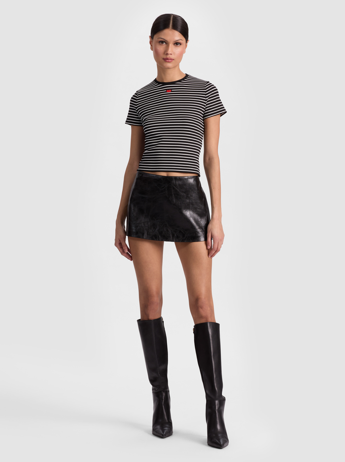 CINDY CROPPED TEE - BLACK/OFF WHITE STRIPE image 1 - ALICE + OLIVIA