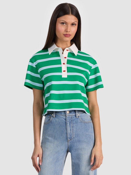 GREEN APPLE/CAROLINA BLUE STRI-LYLE RUGBY POLO TOP