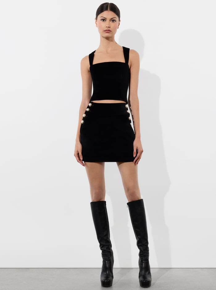 DONALD VELVET MINI SKIRT - BLACK image 4 - Alice And Olivia