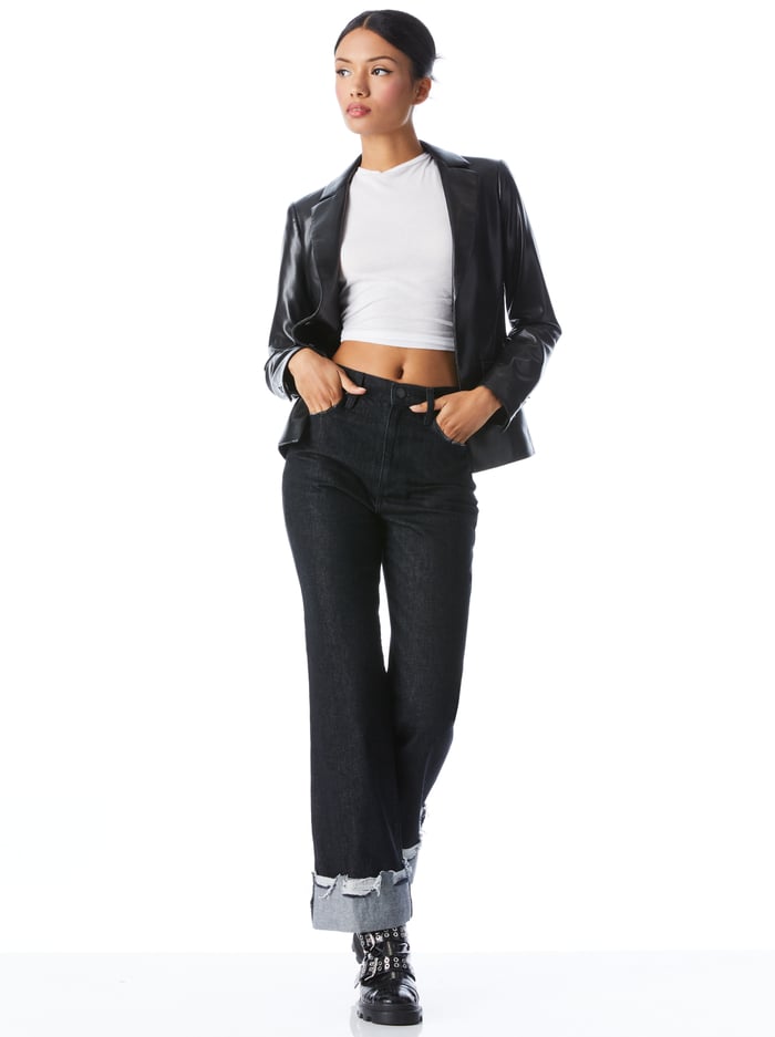 MYA VEGAN LEATHER NOTCH COLLAR BLAZER - BLACK image 3 - Alice And Olivia
