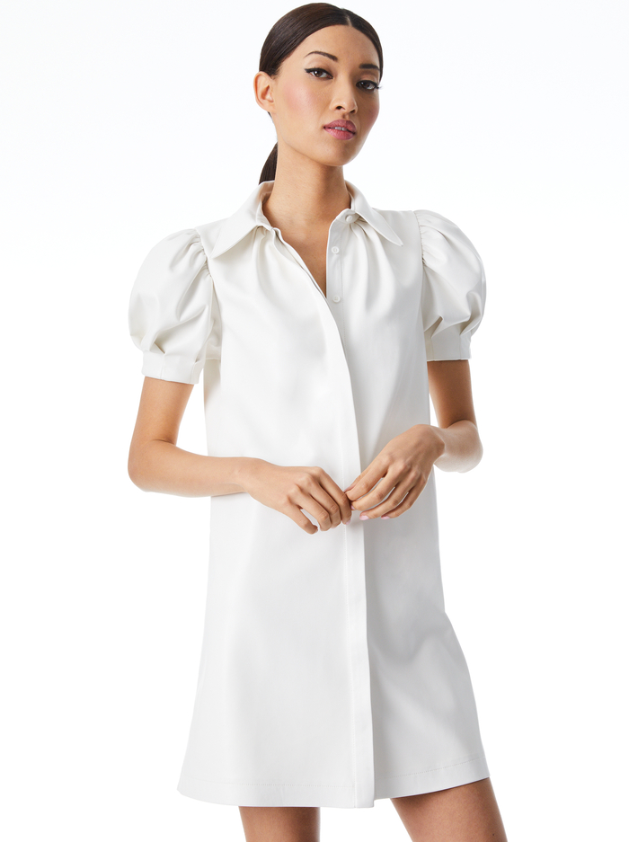 JEM VEGAN LEATHER PUFF SLEEVE DRESS - OFF WHITE image 2 - Alice And Olivia