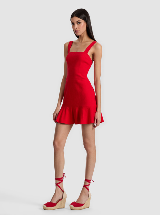 BRIGHT RUBY-KAIDRA LINEN MINI DRESS