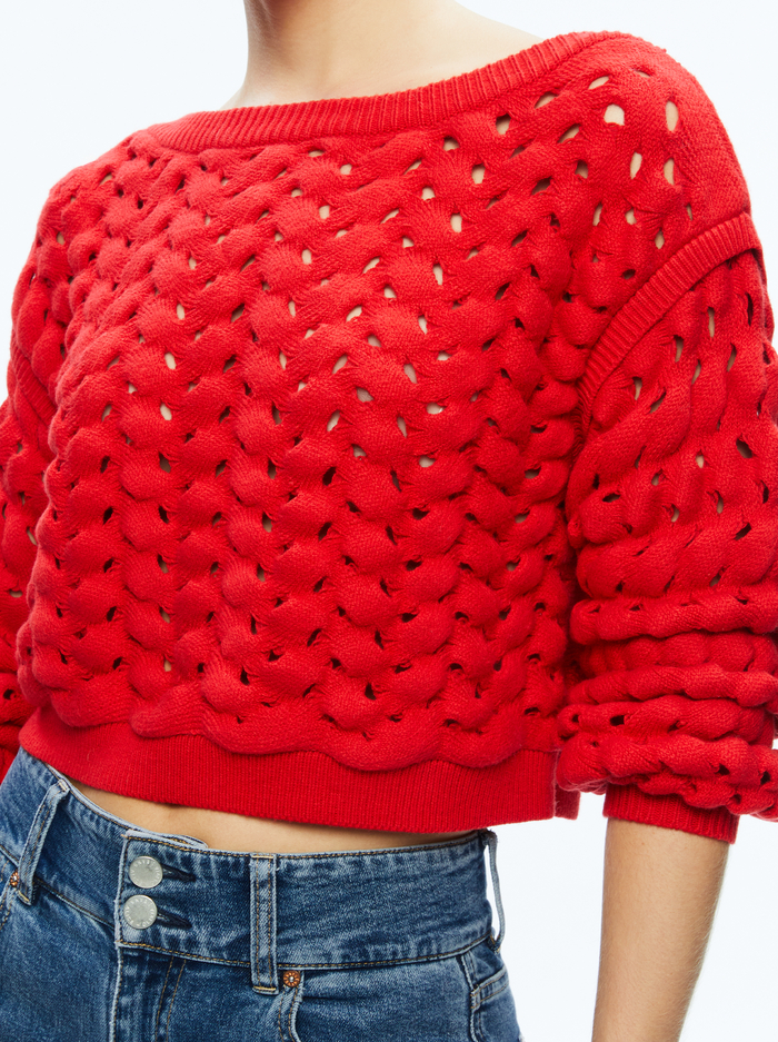 ALLENE CABLE KNIT CREWNECK - BRIGHT RUBY image 3 - Alice And Olivia