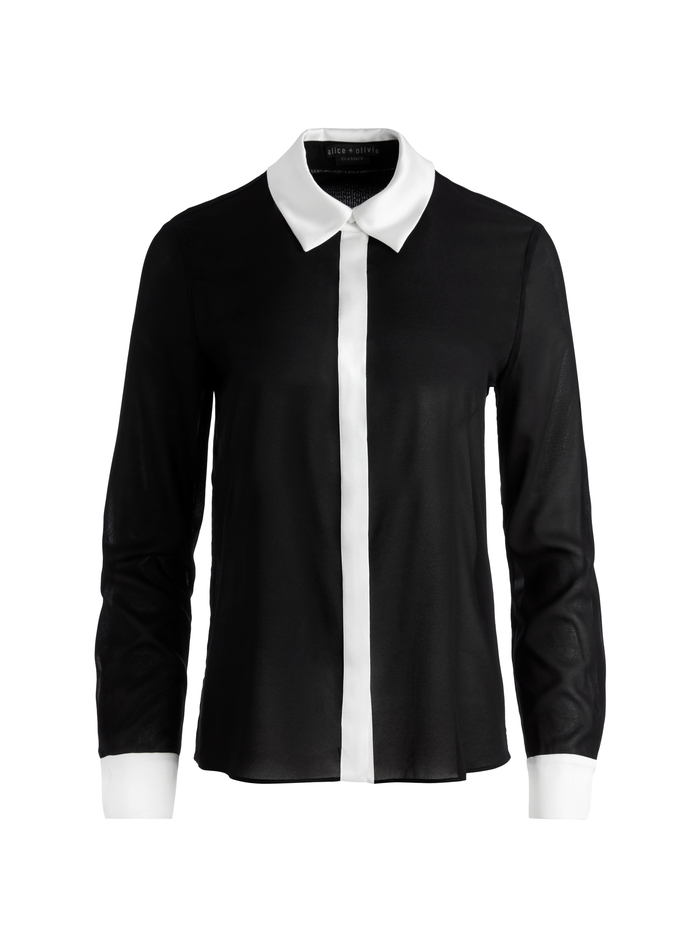WILLA COMBINATION PLACKET TOP - BLACK/OFF WHITE image 5 - Alice And Olivia