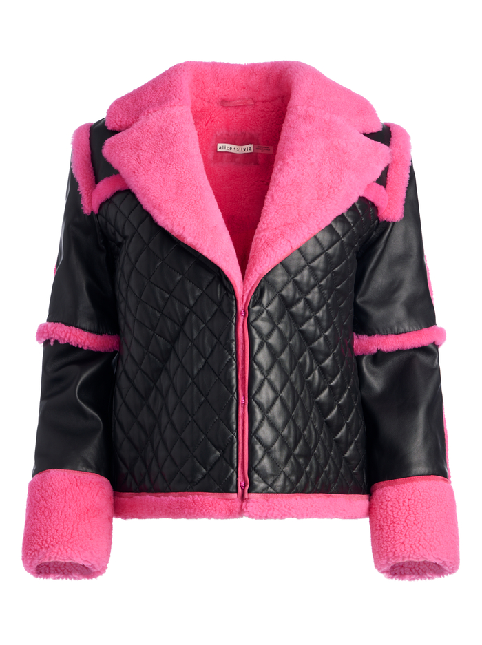 LUISANA COMBINATION LEATHER SHEARLING COAT - BLACK/WILD PINK image 5 - Alice And Olivia