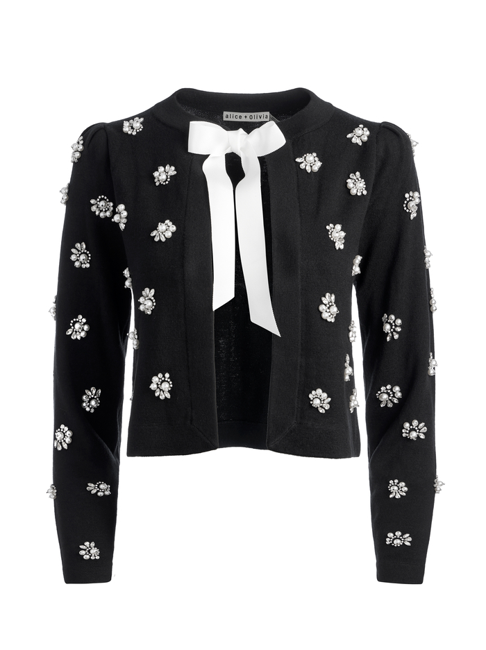 TRINA EMBELLISHED CROPPED CARDIGAN - BLACK image 5 - Alice And Olivia