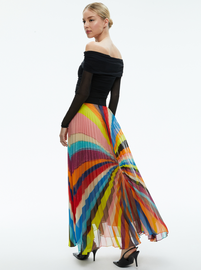 KATZ PLEATED MAXI SKIRT - POMELO STRIPE image 2 - Alice And Olivia