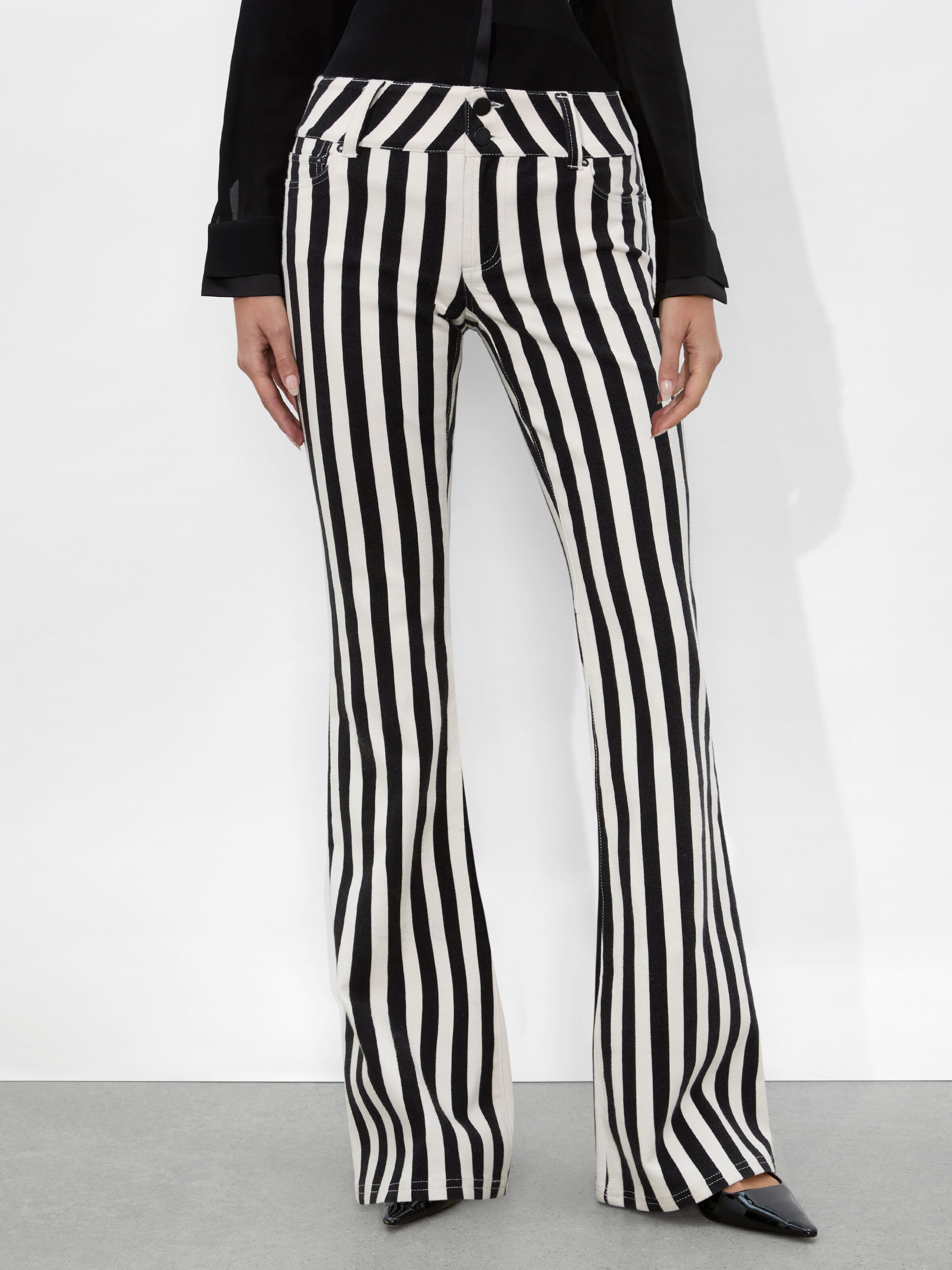 Black white striped bell bottoms sales