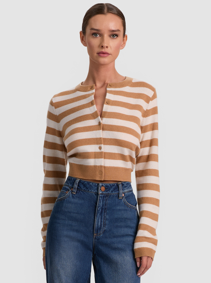 DOLLIE STRIPED CASHMERE CARDIGAN - PRALINE/ECRU - ALICE + OLIVIA