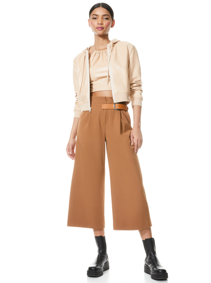 JANAE VEGAN LEATHER HOODIE - ALMOND image 2 - Alice And Olivia