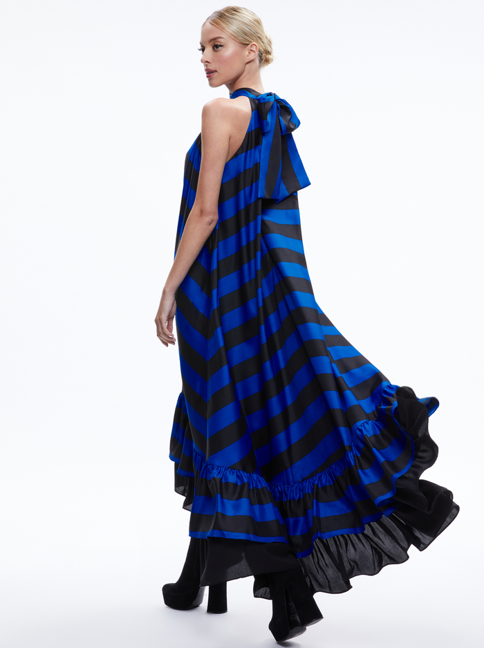 JOVIE HALTER NECK HIGH LOW MAXI DRESS - SAPPHIRE/BLACK STRIPE image 1 - Alice And Olivia