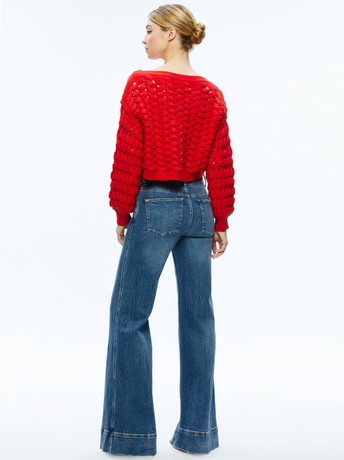 BRIGHT RUBY-ALLENE CABLE KNIT CREWNECK
