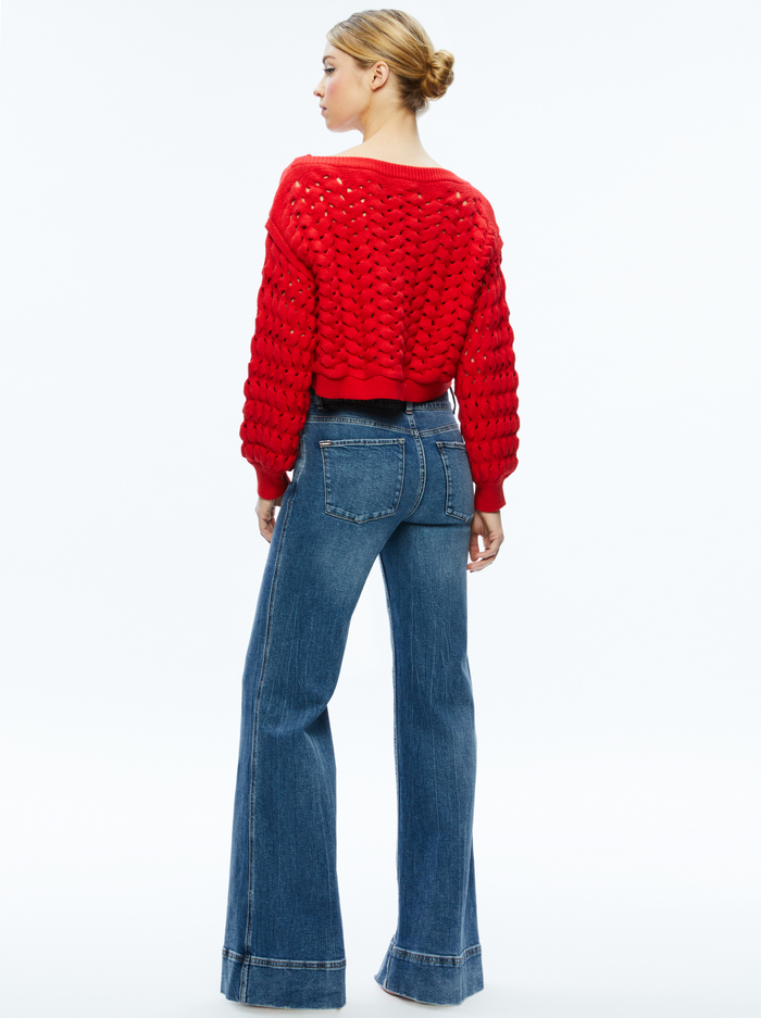 ALLENE CABLE KNIT CREWNECK - BRIGHT RUBY image 1 - Alice And Olivia