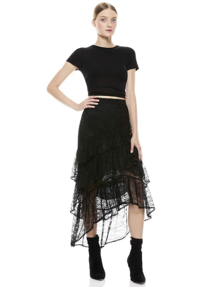 ONIE ASYMMETRICAL LACE SKIRT - BLACK image 5 - Alice And Olivia