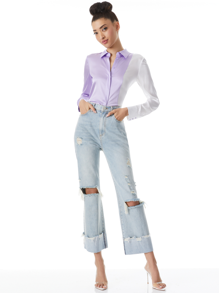 WILLA COMBO BLOUSE - LAVENDER/OFF WHITE image 4 - ALICE + OLIVIA