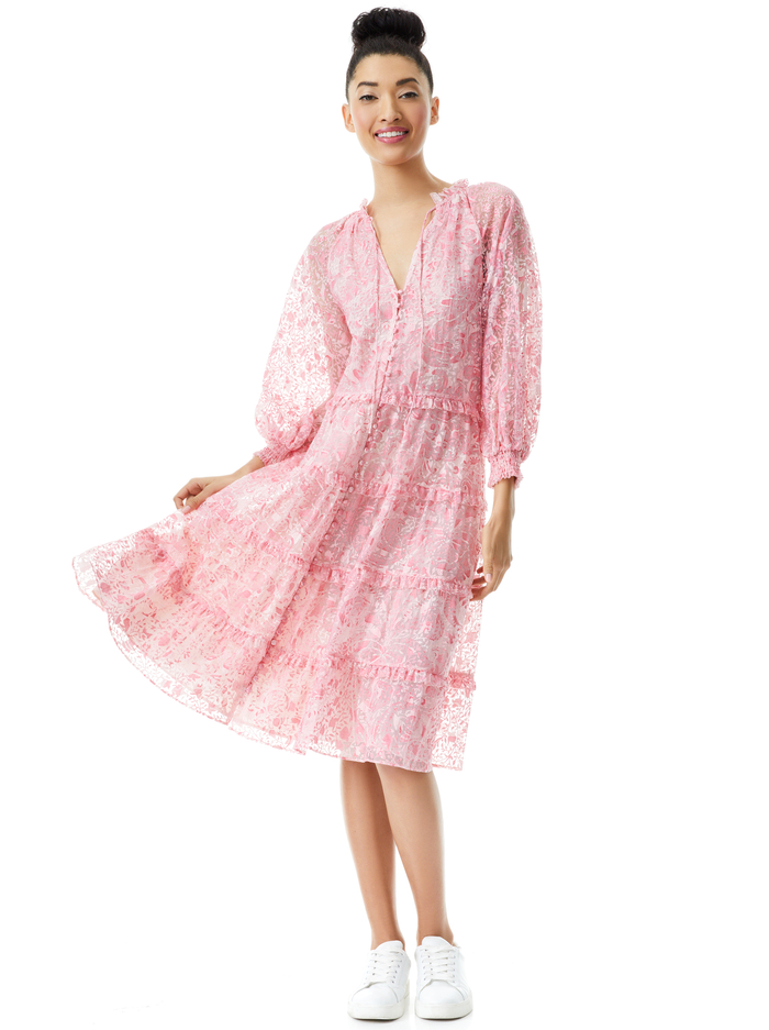 LAYLA BUTTON FRONT MIDI DRESS - FOREVER YOURS ENGLISH ROSE image 4 - Alice And Olivia