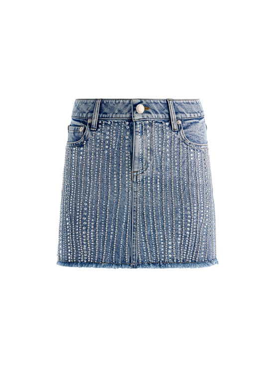 FIONA VINTAGE BLUE-KIERA EMBELLISHED DENIM MINI SKIRT
