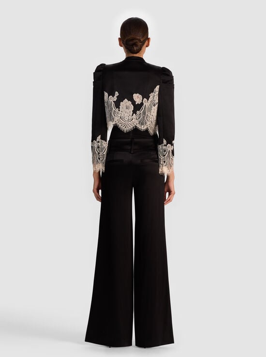 BLACK/OFF WHITE-THOMASINA LACE TRIM JACKET