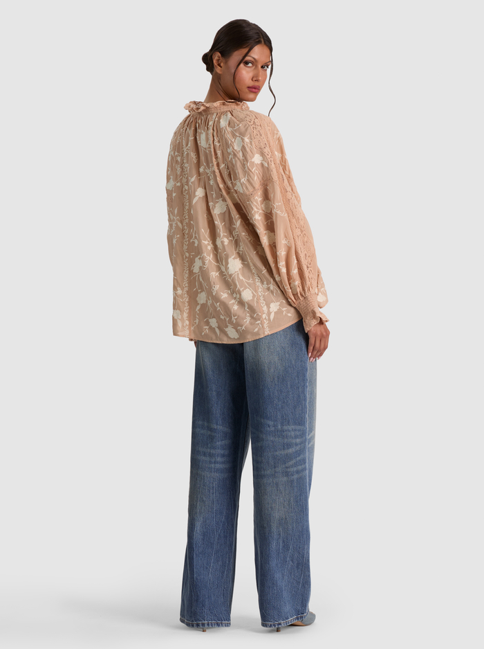 NORAH EMBROIDERED BLOUSE - ALMOND/VANILLA image 2 - ALICE + OLIVIA