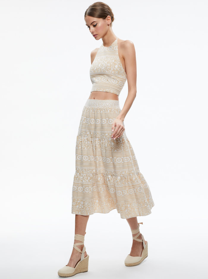 REISE TIERED MIDI SKIRT - NATURAL/WHITE image 4 - ALICE + OLIVIA