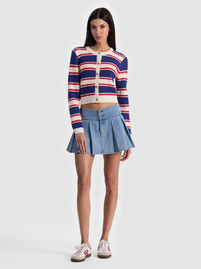 DOLLIE STRIPED CABLE CARDIGAN - AMERICANA STRIPE image 1 - ALICE + OLIVIA