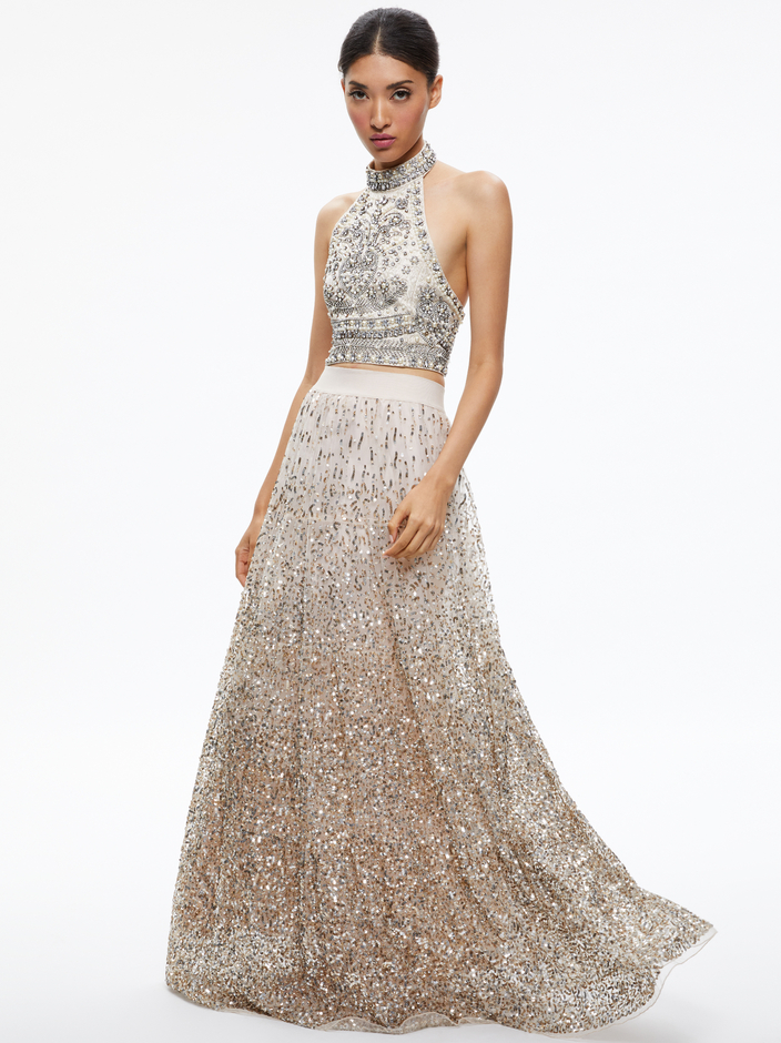 GATZ EMBELLISHED HIGH NECK TOP + CATRINA EMBELLISHED GOWN MAXI SKIRT - 