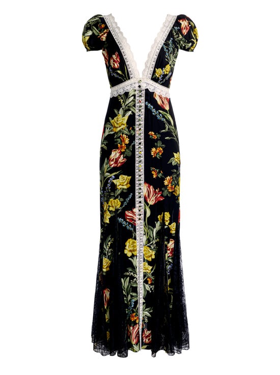 DESERT SPRIGS BLACK-ROSE BUTTON FRONT MAXI DRESS