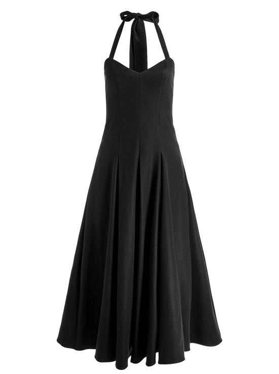 BLACK-ISABELLE FLARED MIDI DRESS