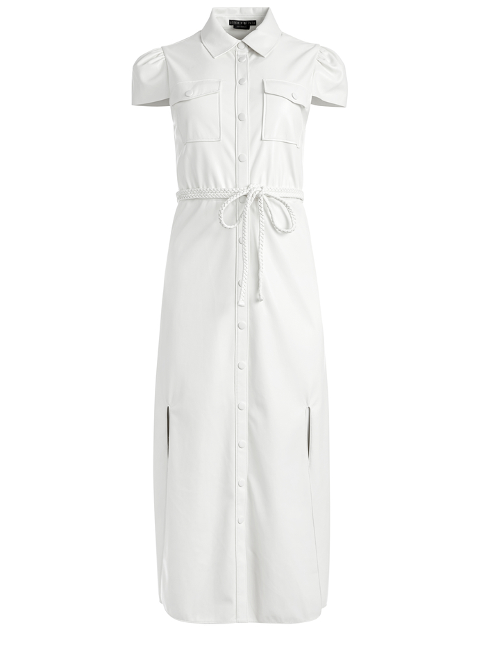 MIRANDA SHORT SLEEVE VEGAN LEATHER MIDI DRESS - ECRU image 5 - Alice And Olivia