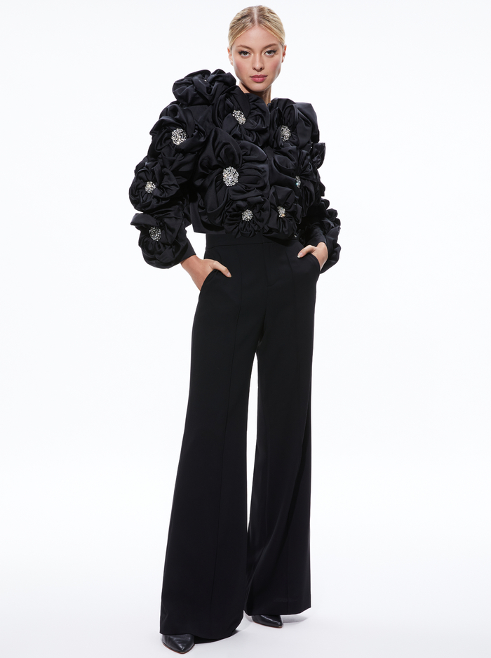 LORNA CROPPED FLORAL APPLIQUE JACKET - BLACK image 2 - Alice And Olivia