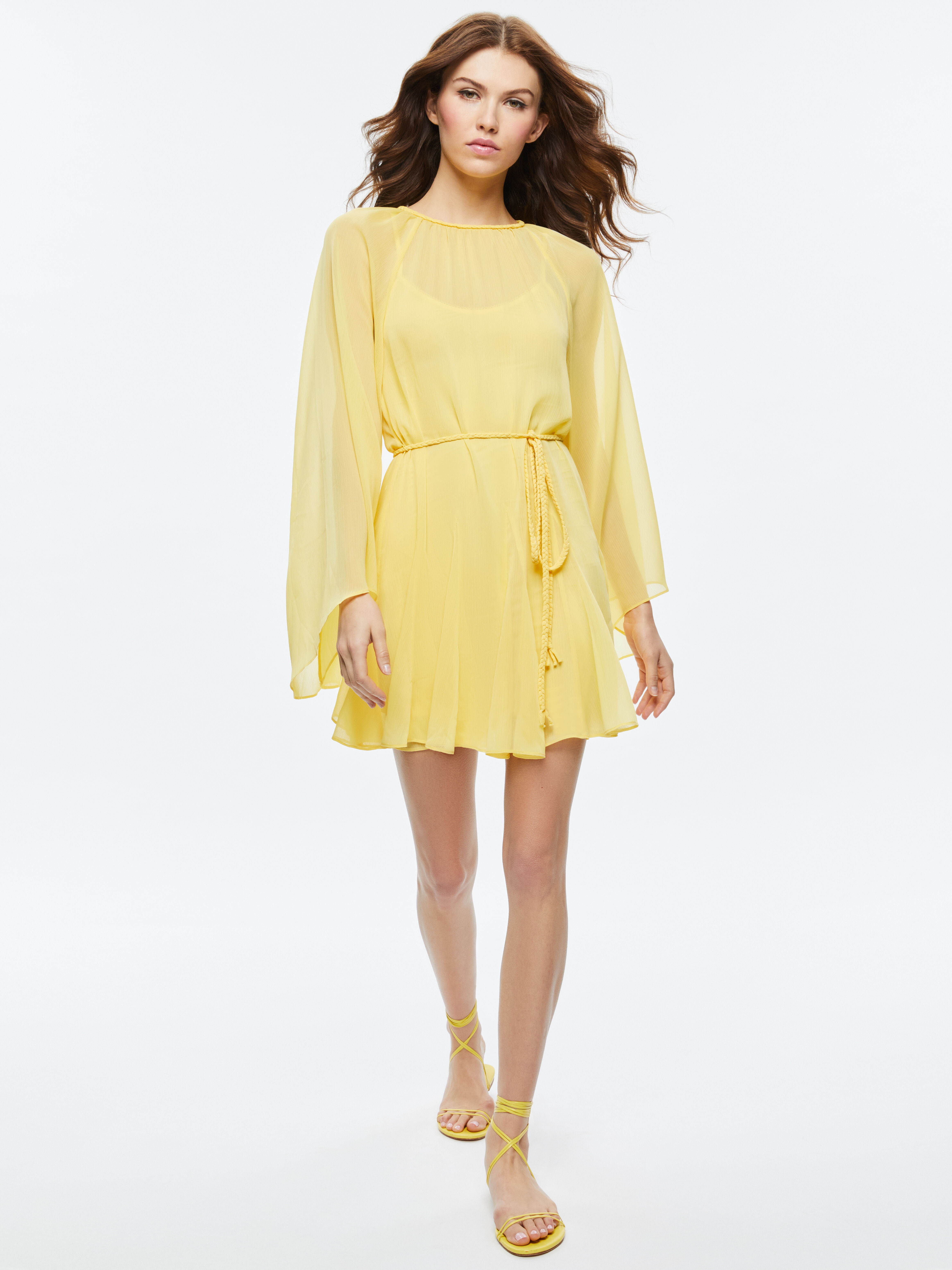 Gitana Mini Dress W Tie Belt In Lemon Meringue Alice Olivia