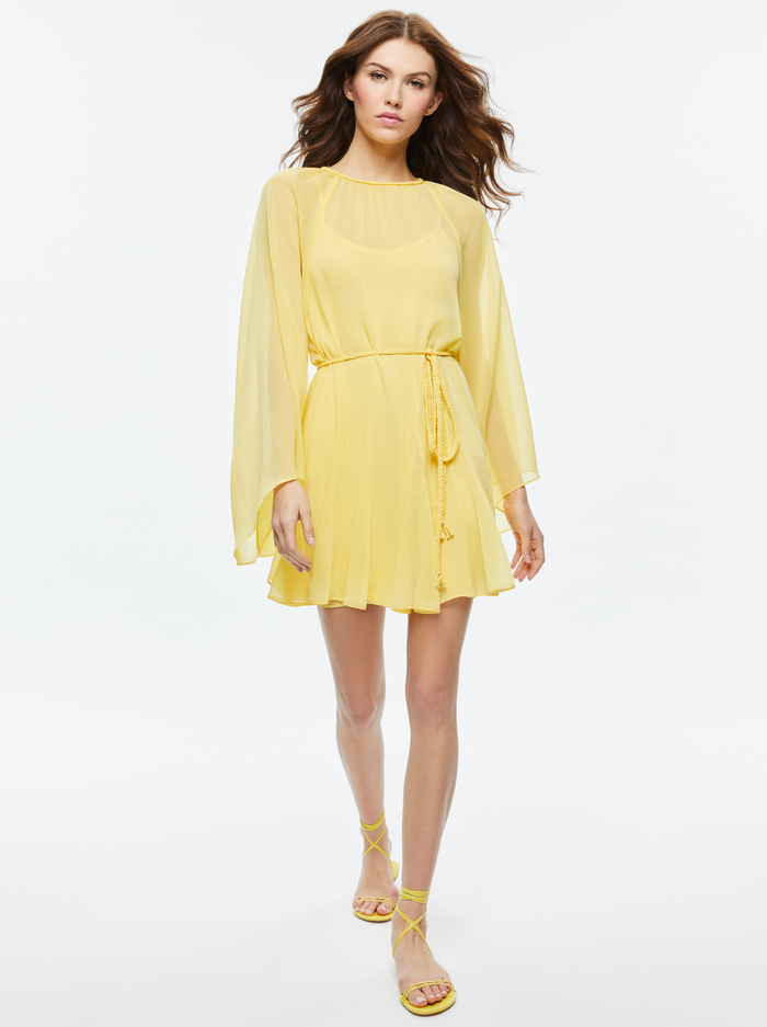 GITANA MINI DRESS WITH TIE BELT - LEMON MERINGUE - Alice And Olivia